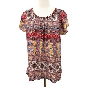 Grand & Greene Boho Tunic Top Multicolor Tribal Print Rayon Casual Women's L